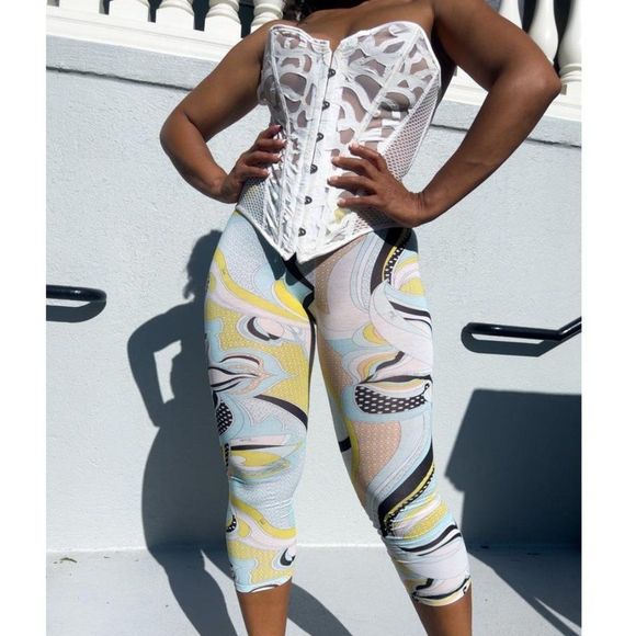 Emilio Pucci Pants - EMILIO PUCCI Girls' Colorful Abstract Print Luxury Mini-Me Leggings Size M